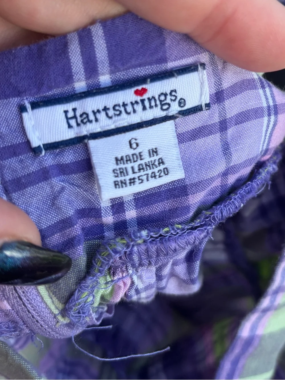 HARTSTRINGS PURPLE PLAID BOW FRONT RUFFLE EDGE DRESS SIZE 6 GIRLS